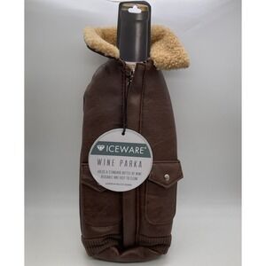 Iceware Wine Parka Bomber Jacket Brown Sherpa Zip Close Wine Bottle Holder